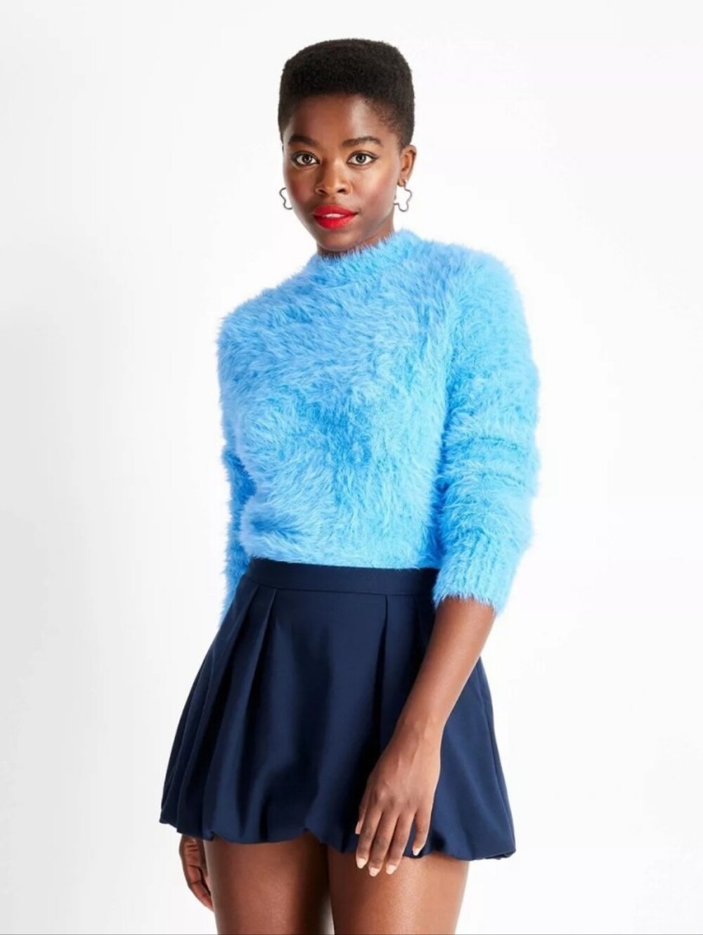 Future Collective Cozy Blue Fuzzy Crewneck Sweater